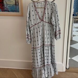 Zara White and Black V-Neck Sundress with Bishop Sleeves